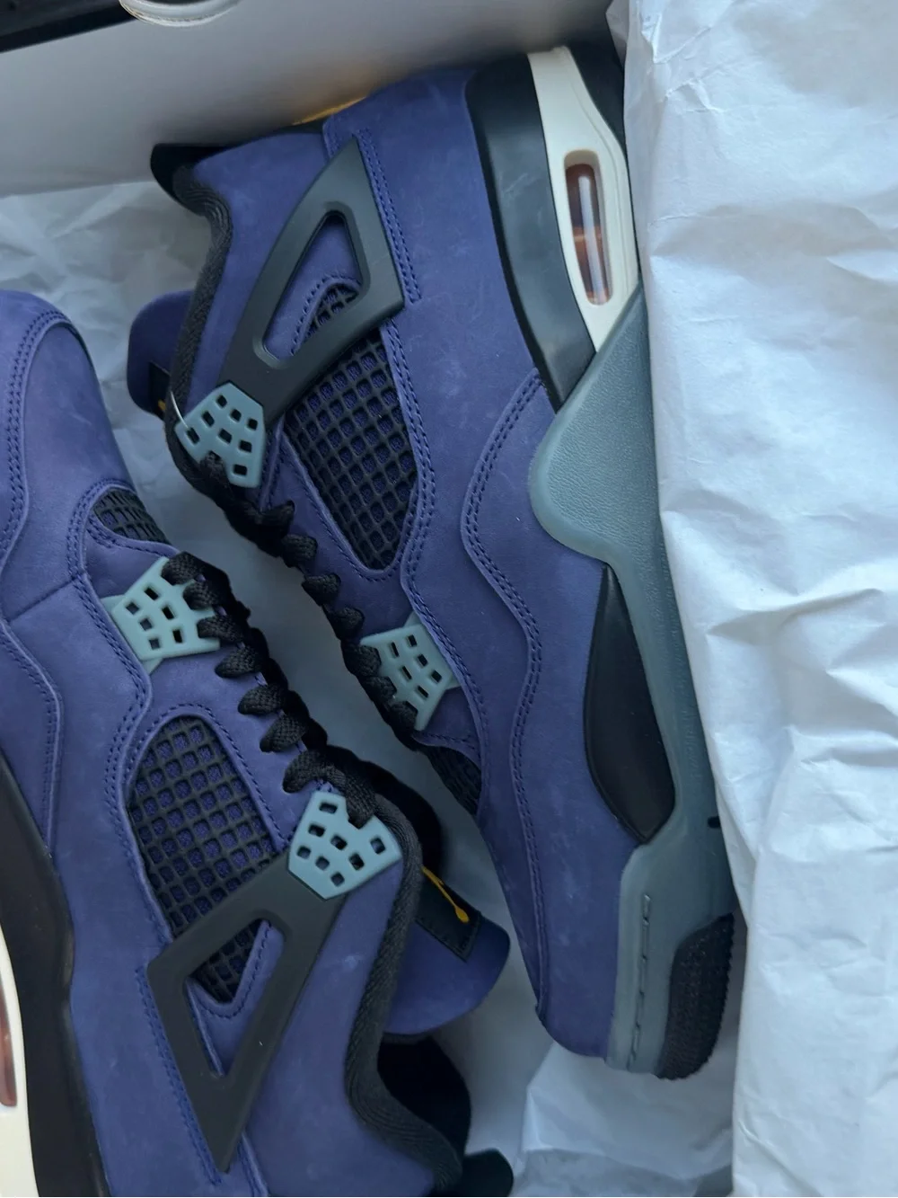 Jordan 4 Purple and Black High-Top Sneakers with Yellow Jumpman